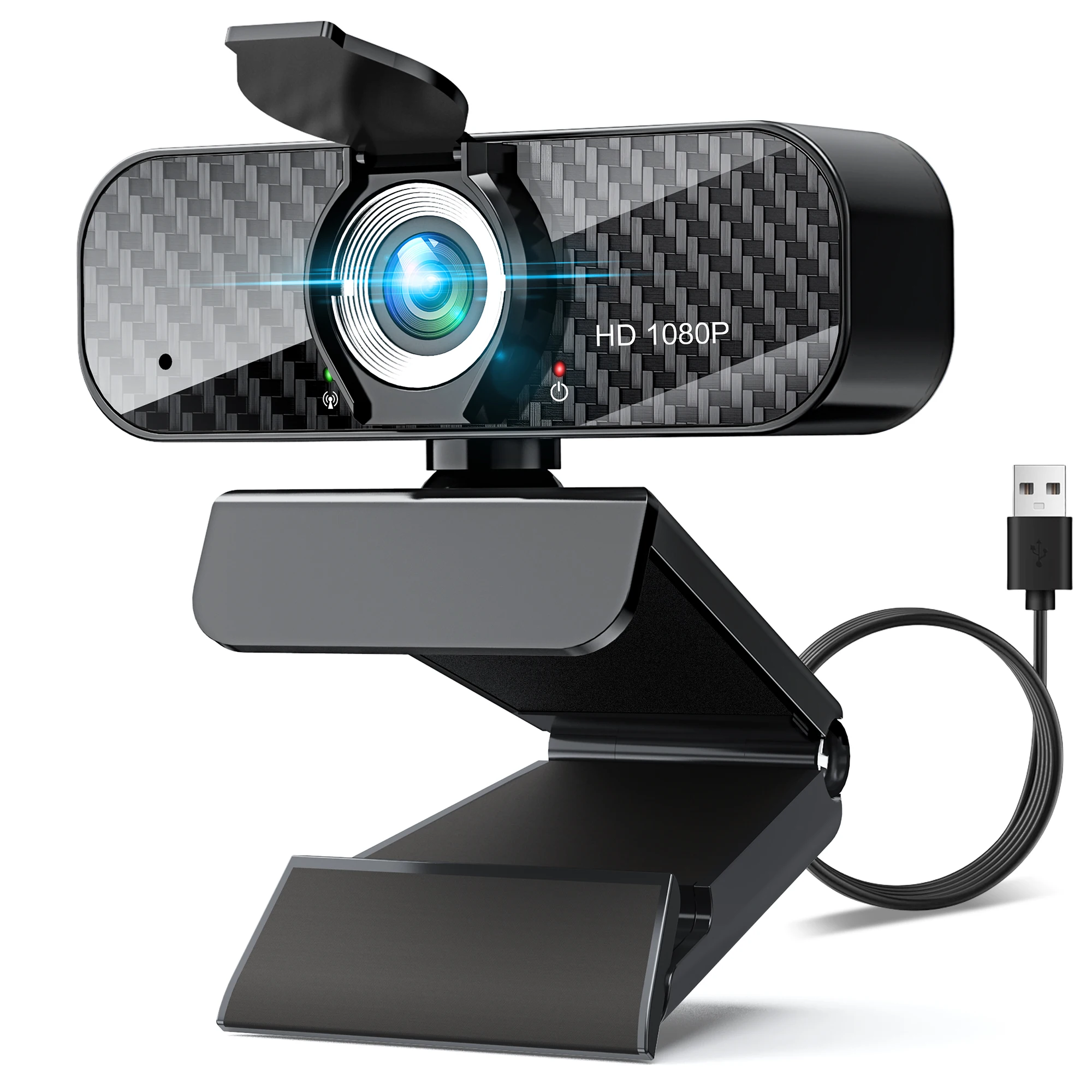 Full HD 1080P Webcam met ingebouwde microfoon (Wi-Fi, Mini Plug and Play voor desktops en laptops, USB-webcamera voor YouTube, Skype, Xbox – Wit/Warm Licht – Noodgebruik)