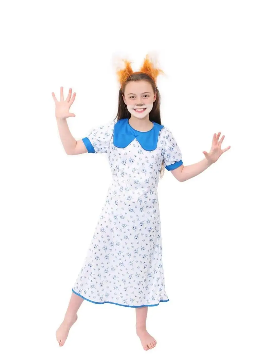 KIDS MRS FOX COSTUME - FLORAL PRINT DRESS PLUS FLUFFY FOX EARS ON HEADBAND