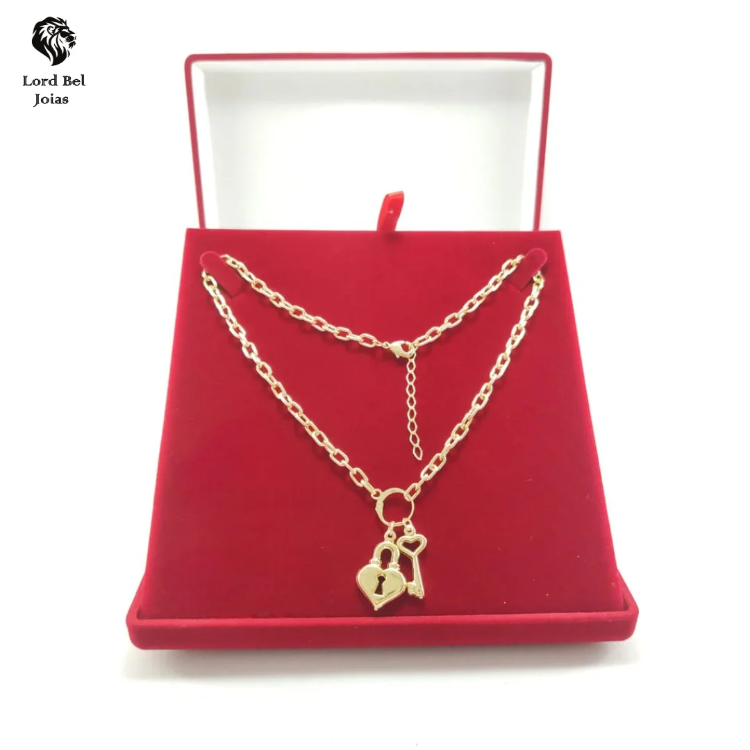 20-thousandth Gold Plated Padlock and Key Pendant Necklace Stendable Guarantee | 18K Gold Plated Jewelry with Double Layer