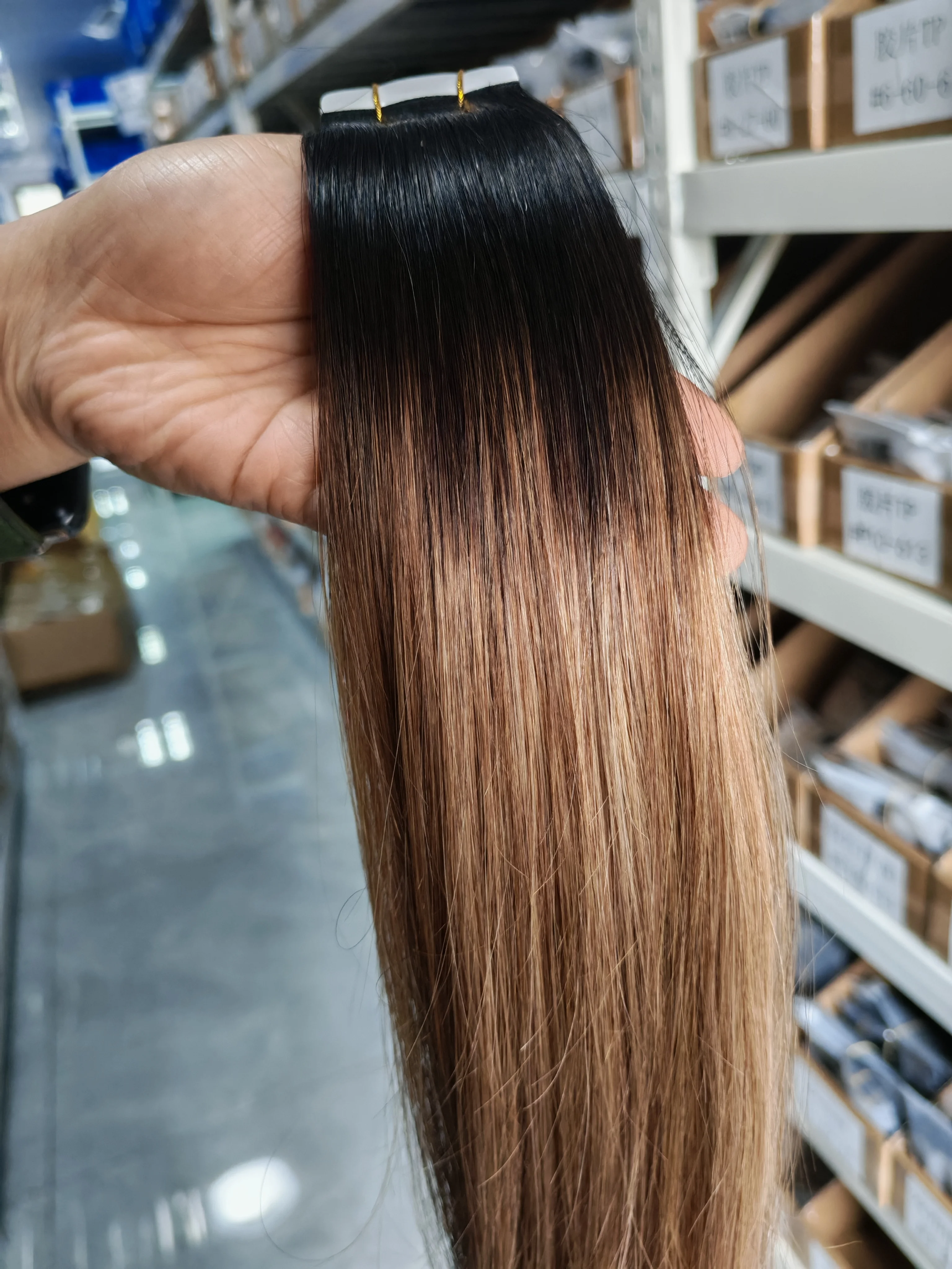 

Moresoo Tape in Human Hair Extensions #2-6-12 Brown Color Ombre Hair Natural Straight Hair 100% Real Extensions for Women
