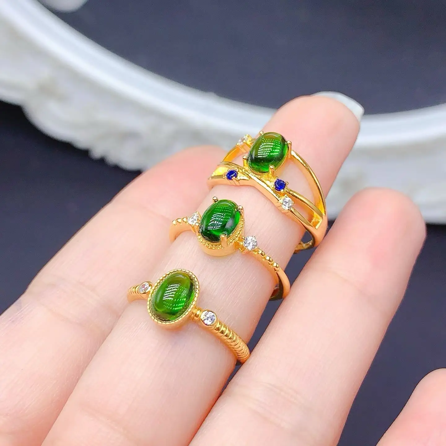 KJJEAXCMY Boutique Jewelry 925 sterling silver set with natural impurity free diopside gemstones, ladies' ring gift for girlfrie
