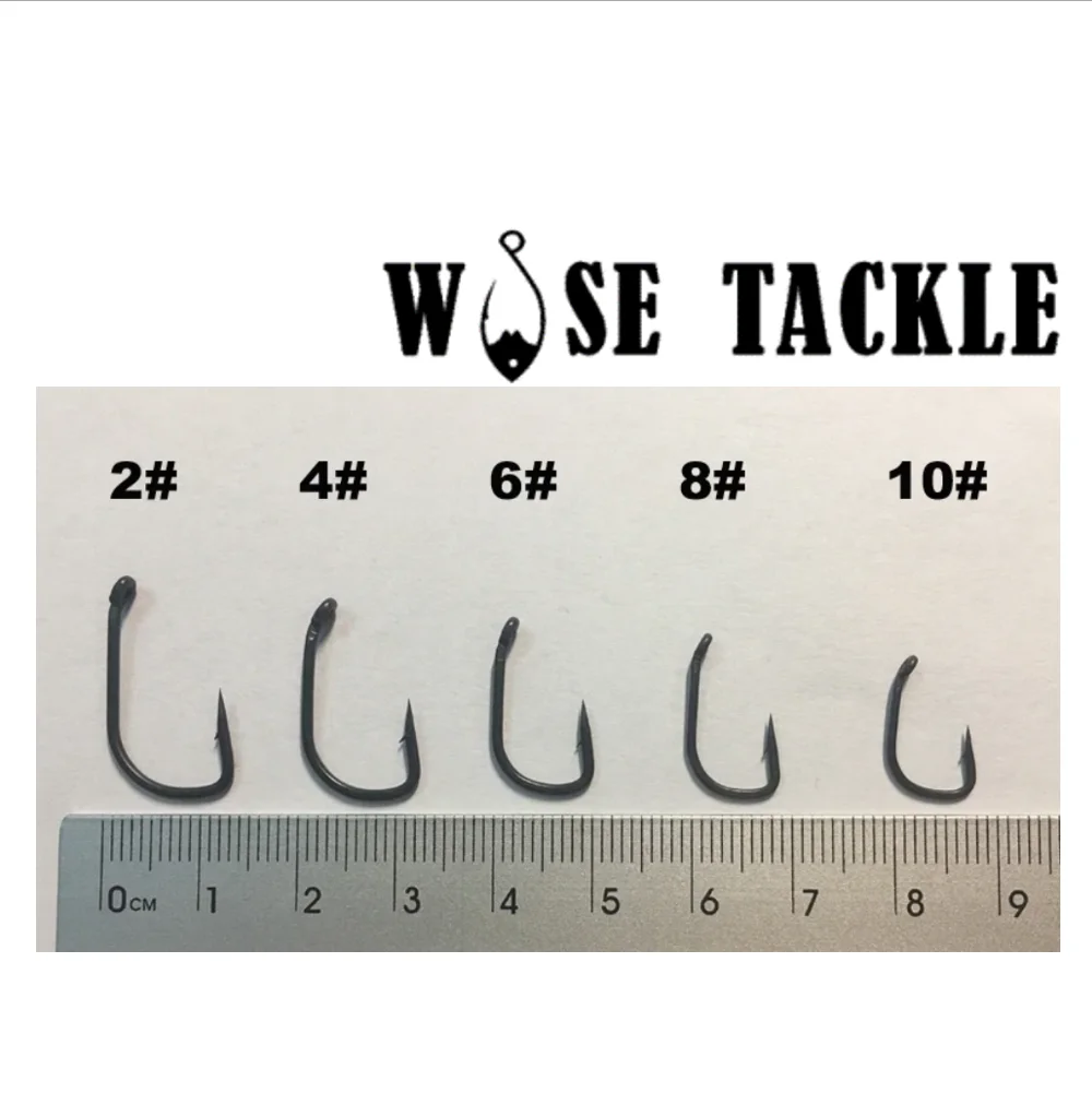 15PCS Wise Tackle - Wide Gape Straight Point Hooks - Dark Grey Coated for different Rigs - PTFE Coated Carp Fishing Hooks