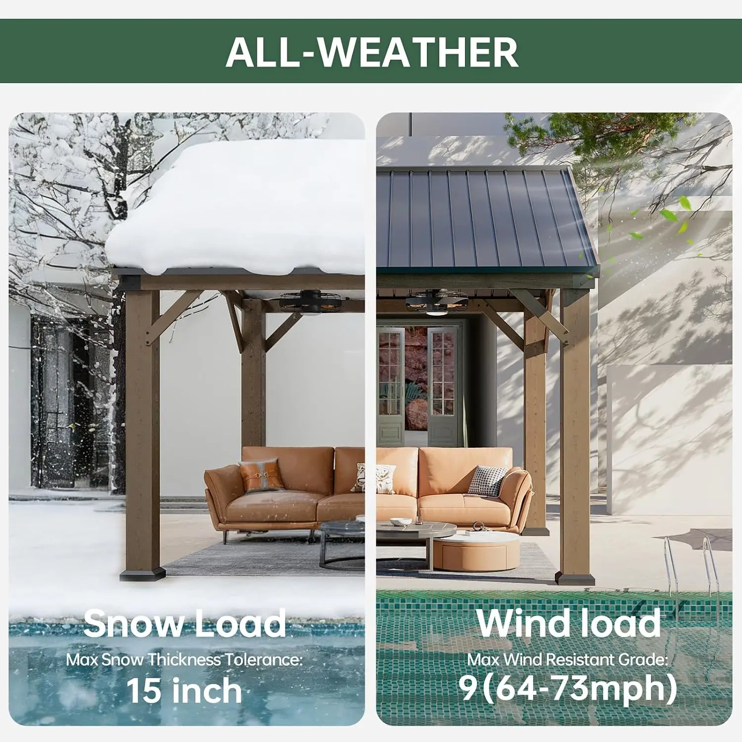 Nordivale 10x12ft Outdoor Cedar Wood Pavilion Hardtop Permanent Wooden Structure With Galvanized Steel Gable Roof For Decks Gardens Courtyards And Backyards