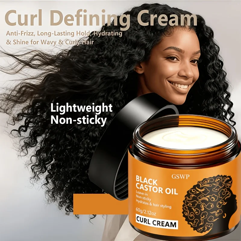 GSWP Black Castor Oil Curl Cream. Moisturizing, Creating Smooth, Bouncy Curls. Long-Lasting Hold Without Stiffness. 60/120g