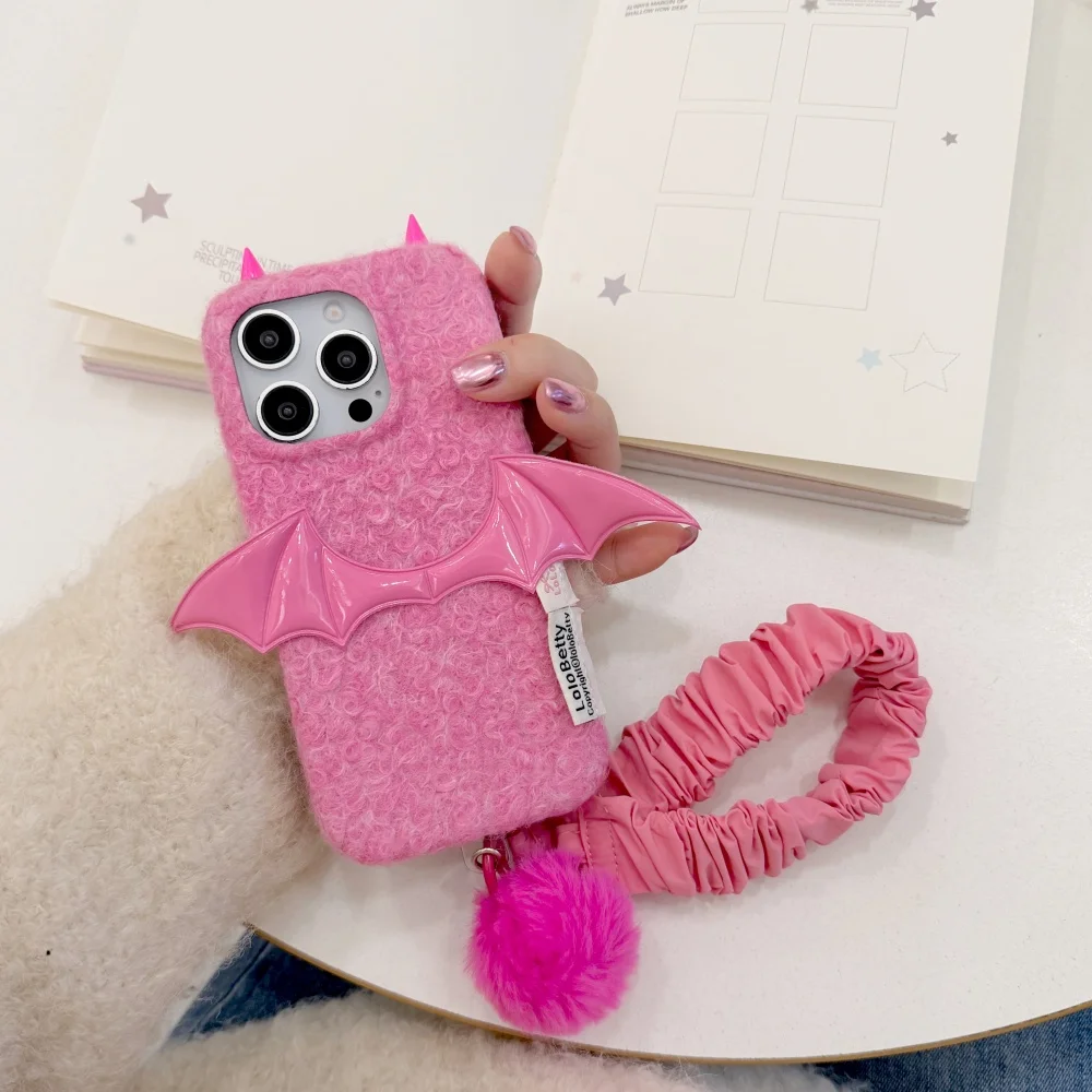 

Cute plush devil wings phone case, suitable for iPhone 13/14/15/16/17 Pro Max , fashionable new shockproof protective case
