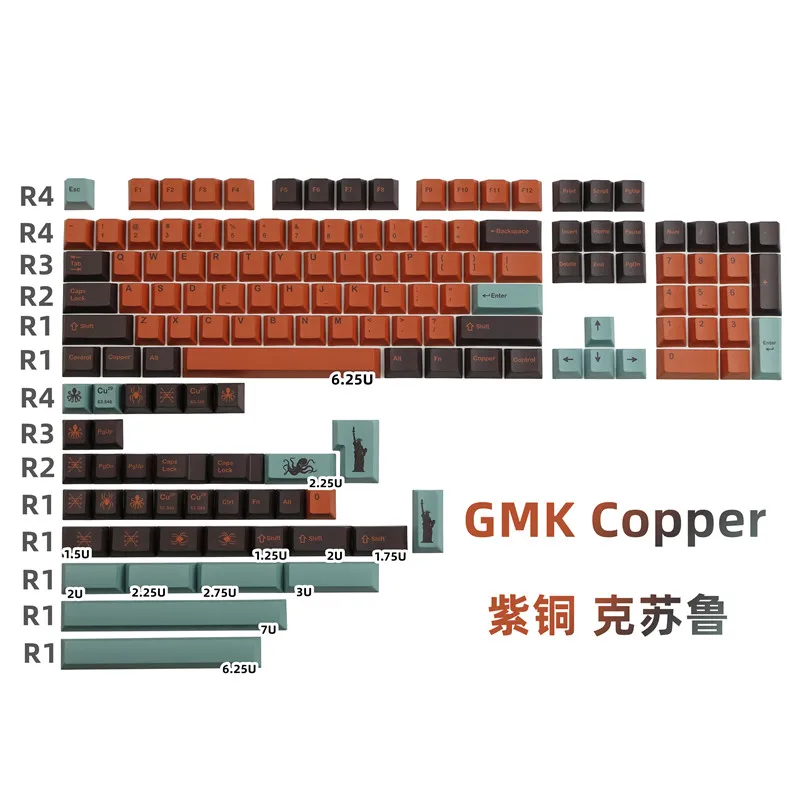 

GMK Copper Keycaps, 140 Keys PBT Keycaps Cherry Profile DYE-SUB Personalized GMK Keycaps For Mechanical Keyboard