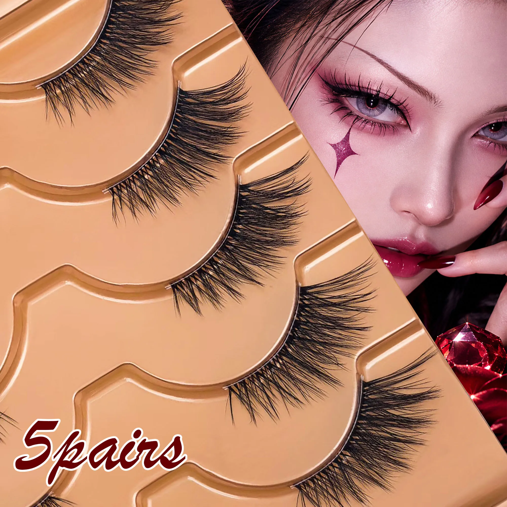 5 Pairs Half Strip False Eyelashes, Wispy Cat Eye Lash Extensions, Fluffy Natural-Looking Fake Lashes with Lightweight Soft Fibe