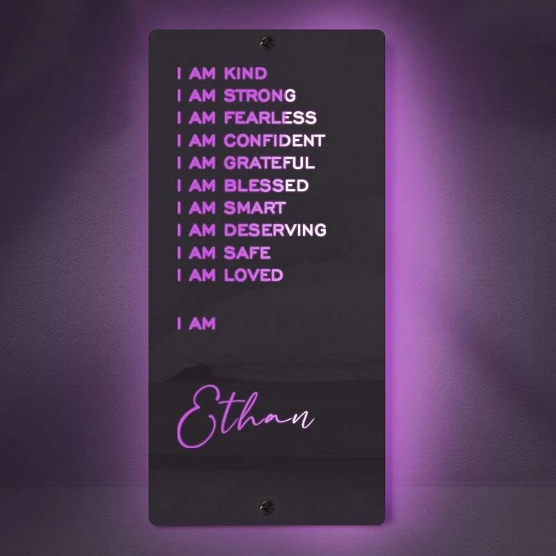 Personalized Affirmation LED Acrylic Mirror -Custom Quotes Wall Decor for Women/Mom, Mother's Day Gift 2025 with USB Night Light