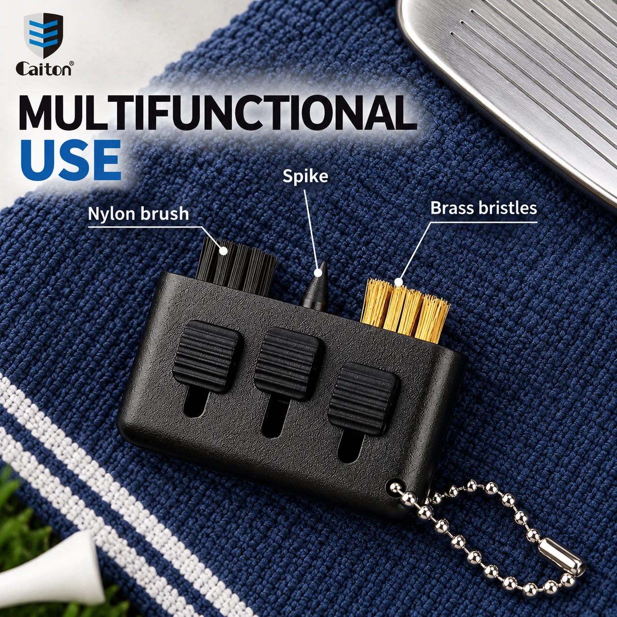 Caiton 1pc Golf Cleaning Brush 3-in-1 Golf Club Cleaner Shoe & Ball Brush Portable Golf Cleaning Tool Golf Club Maintenance