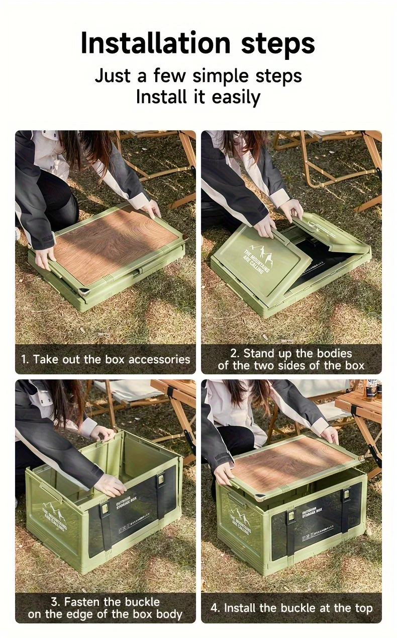 Uforu Scatola portaoggetti pieghevole per bagagliaio da campeggio - Scatola portaoggetti ispessita multistrato con coperchio, design portatile in plastica resistente,