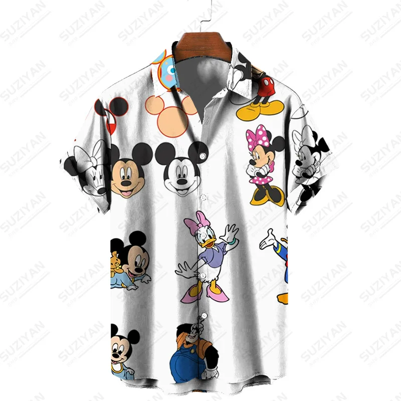 Disney-Chemise de style plage unisexe pour homme, haut à revers, Minnie et Goofy, été, nouveau