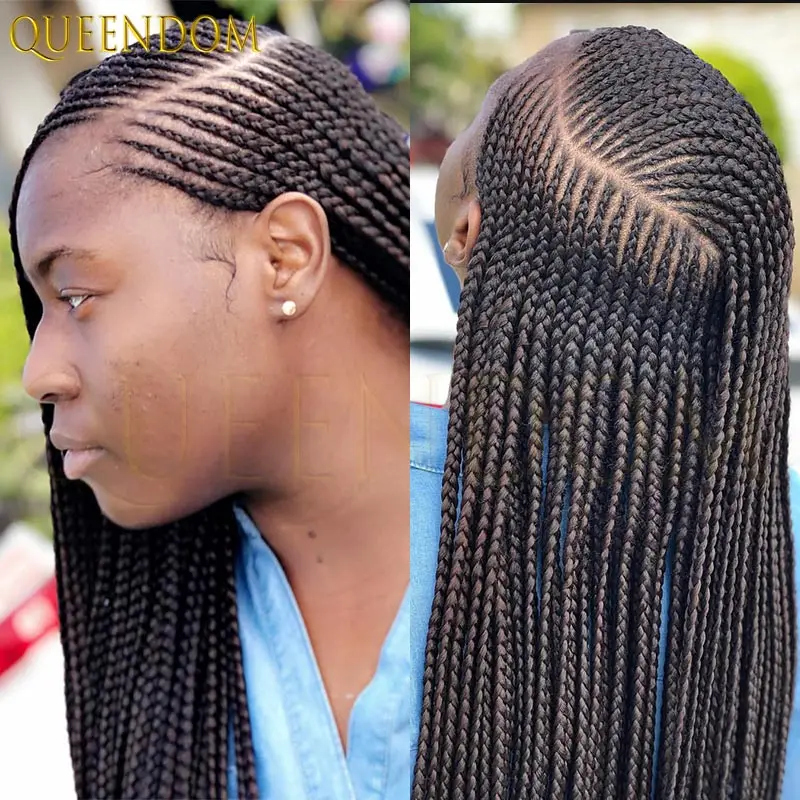 

36'' Goddess Box Braid Wig Double Lace Wig for Women Full Lace Burgundy Wig with Baby Hair Faux Locs Side Part Synthetic Hair