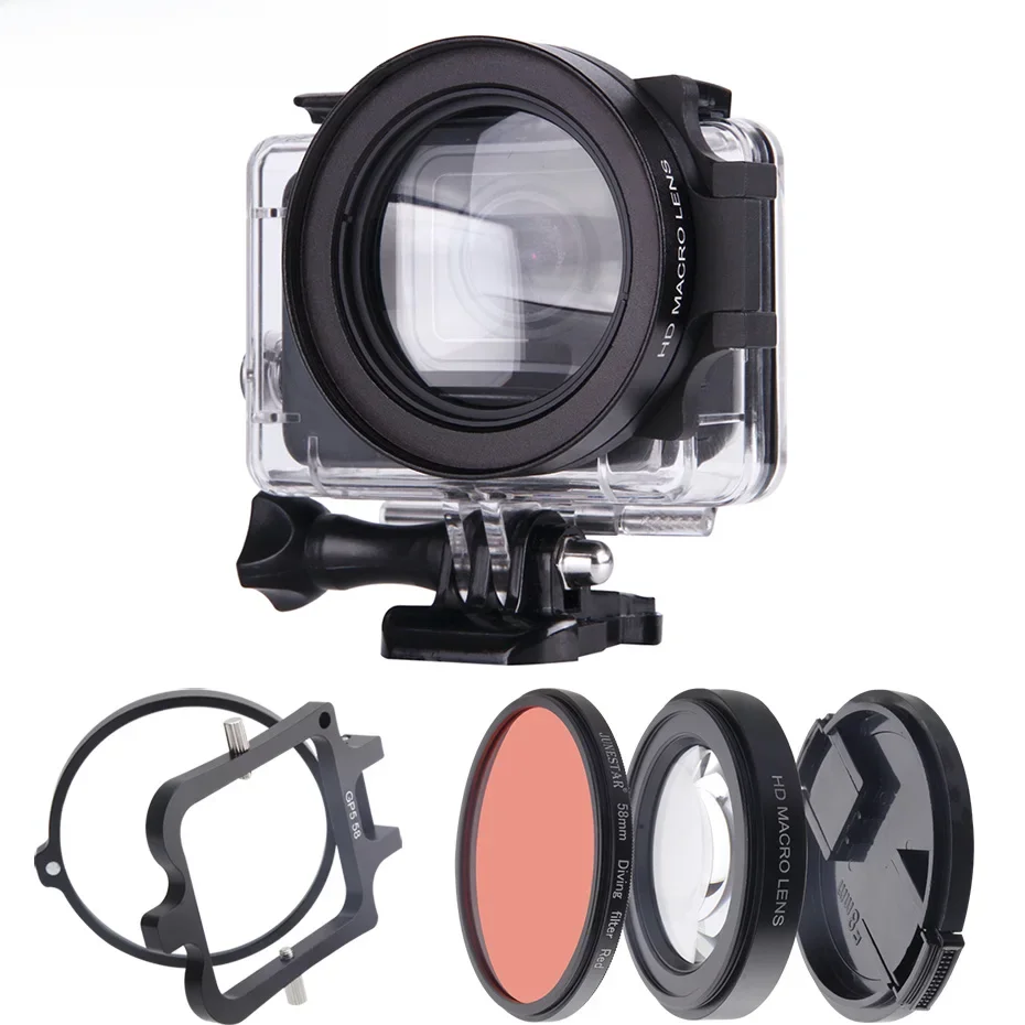 Hero7 kamera akcji filtr 58mm czerwony filtr z 16X obiektyw makro zestaw dla GoPro Hero 5 6 7 czarny podwodne filtry nurkowe Hero5 — zdjęcie 2