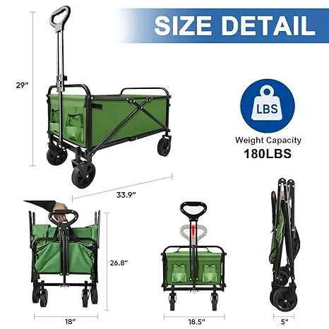 Collapsible Wagon Cart Foldable Portable Heavy Duty Folding Beach Wagons, Outdoor Utility Carts with Large Capacity for Grocery,