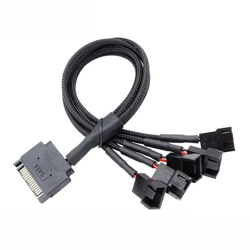 Kabel adaptera wentylatora SATA, 15-pinowy SATA na 4 x 3-pinowy / 4-pinowy rozdzielacz wentylatorów, 15-pinowy męski SATA na 3-pinowy lub 4-pinowy do komputera — zdjęcie produktu 6