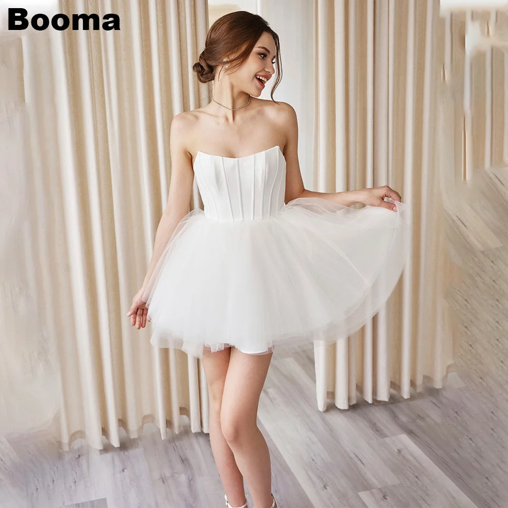 

Booma A-Line Short Brides Party Dresses Scoop Neck Sleeveless Wedding Party Gowns for Women Simple Prom Dress Cocktail Gown