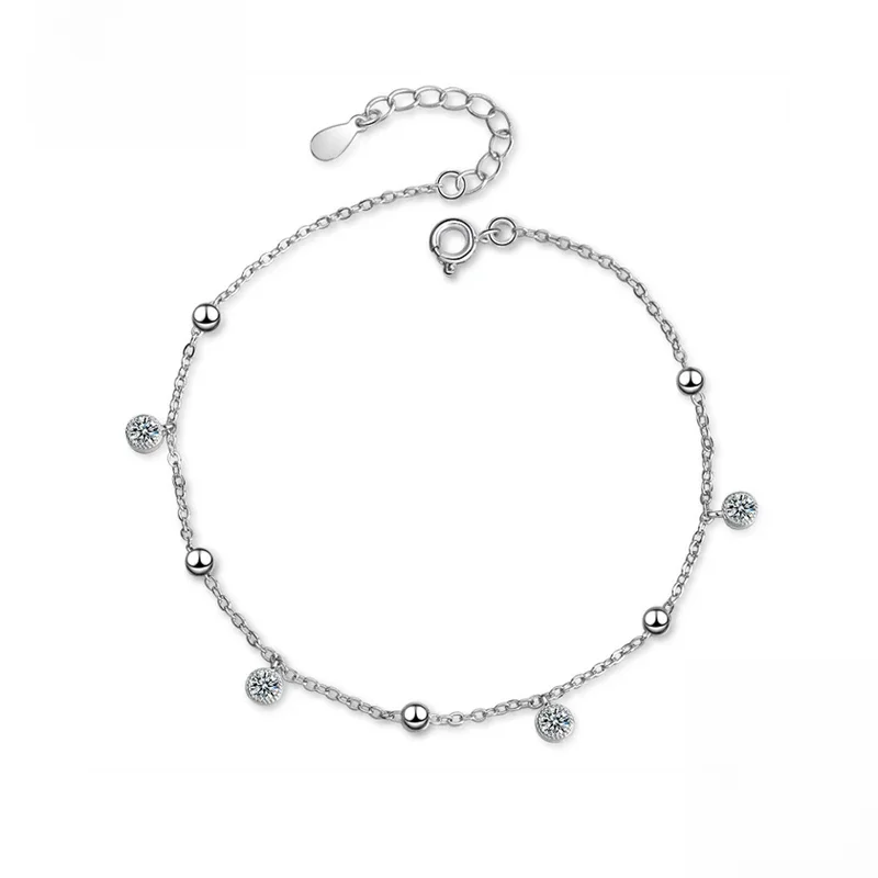 Nowa moda Bohemia Błyszcząca okrągła cyrkonia Wisiorek Anklets Biżuteria damska 925 Sterling Silver Sexy Beach Circle Rhinestone Foot Chain — zdjęcie 2