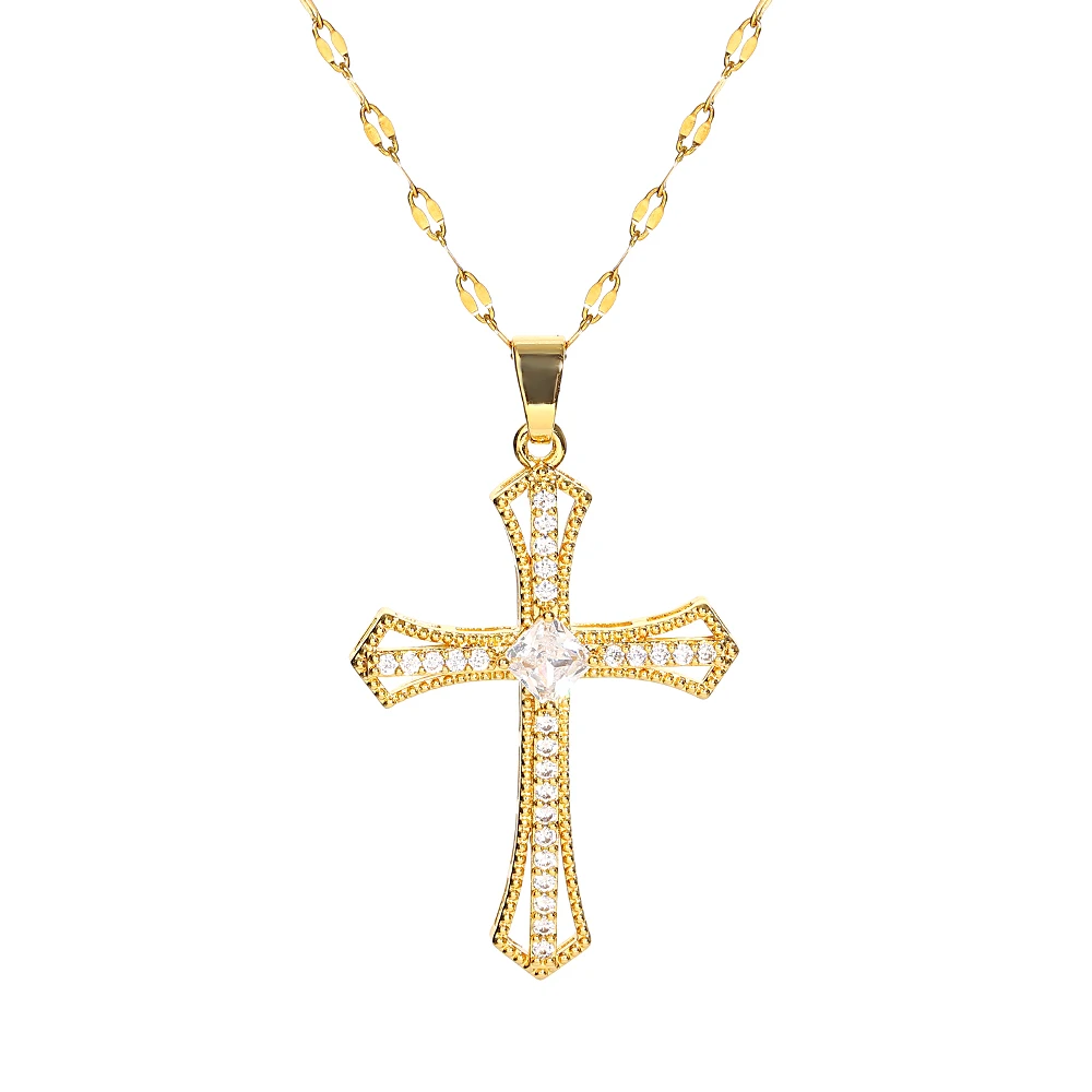 Religious Cross Necklace For Women Men Stainless Steel Chain Necklaces Christian Pendant Collar Pray Baptism Christmas Gift