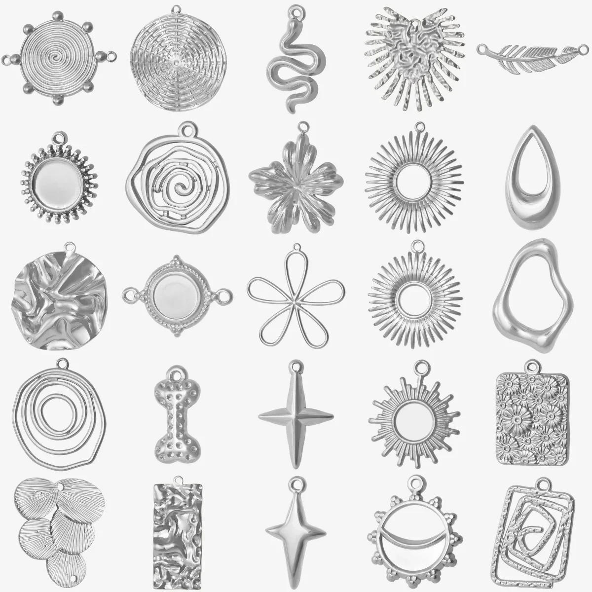 10 Stuks Nieuwe Geen Vervagende Zilveren Kleur Mode Korte Hanger Geometrie Versnelling Zon Schroefdraad Bloemvouwen Charmes Diy Sieraden Maken - afbeelding 2