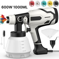 220V 600W Electric Spray Gun High Power HVLP Paint Sprayer Auto Furniture Steel Coating AirBrush 5pcs Copper Nozzle