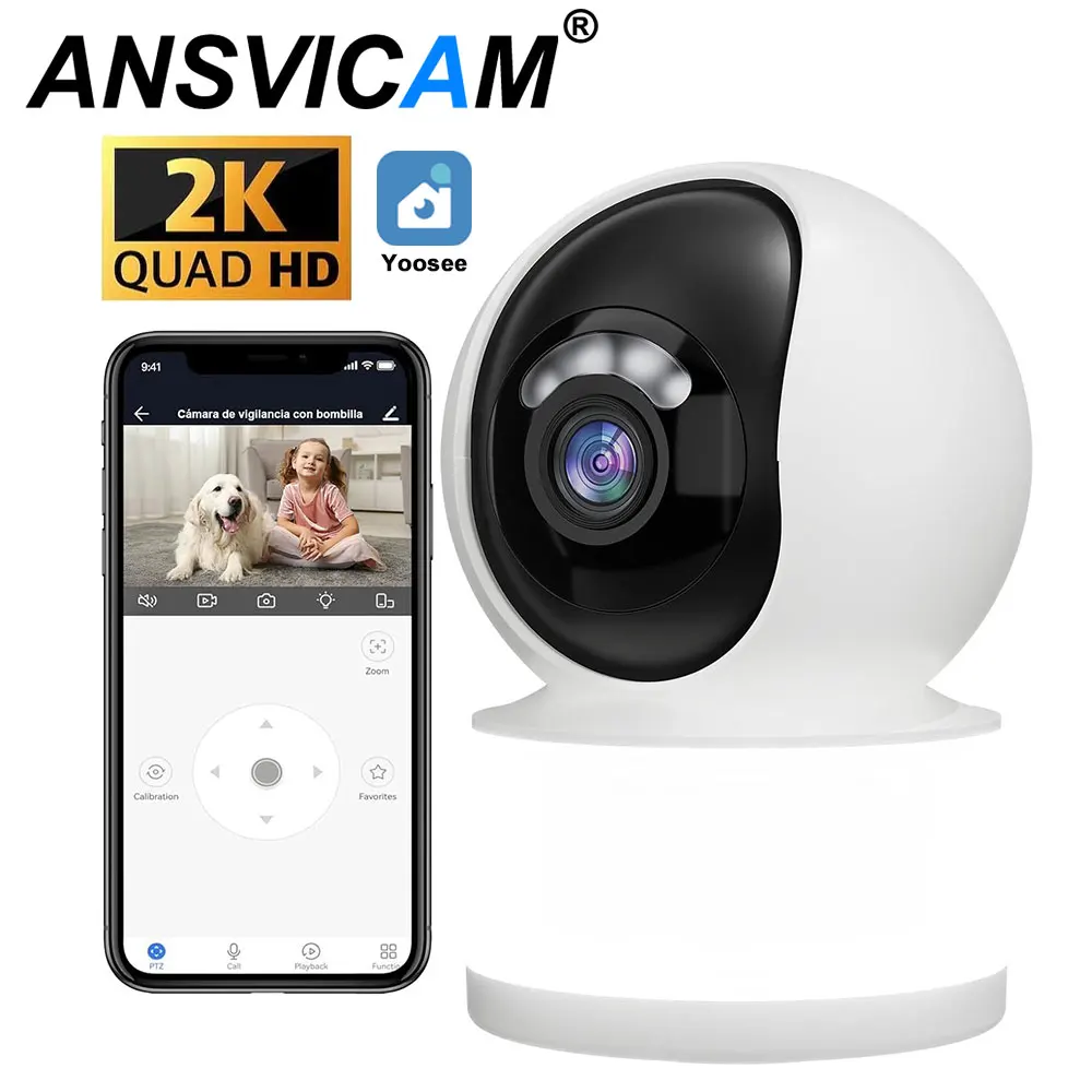 Cámara PTZ WiFi 2K, Cámara de Seguridad Interior, Visión Nocturna en Color, Mini Cámara para Bebés, 360 °   Sistema de Vigilancia para Mascotas con Seguimiento Automático Pan & Tilt