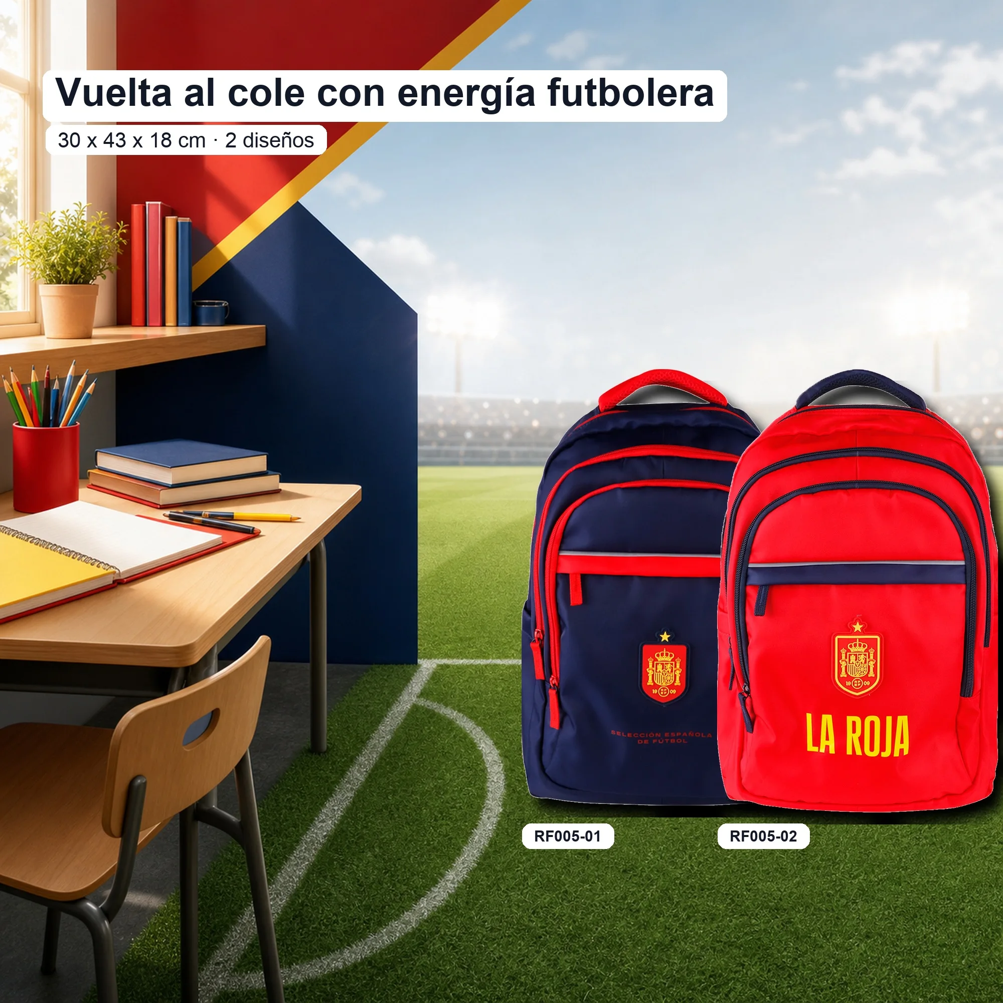 La Roja School Backpack Spanish National Football Team "La Roja", Official Licensed Product National team football backpack 43x30x18cm red and navy blue with compartments - image 8