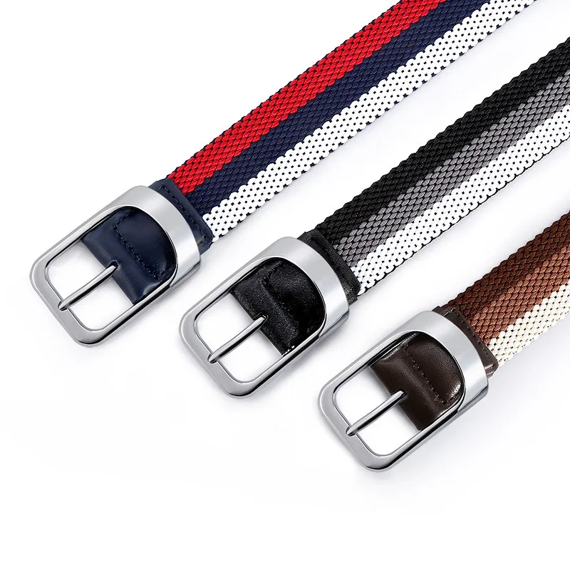 Multi-color Breathable Woven Elastic Canvas Belt Men's Belt with Metal Pin Buckle Design Fashion Casual Elastic Belt for Jeans