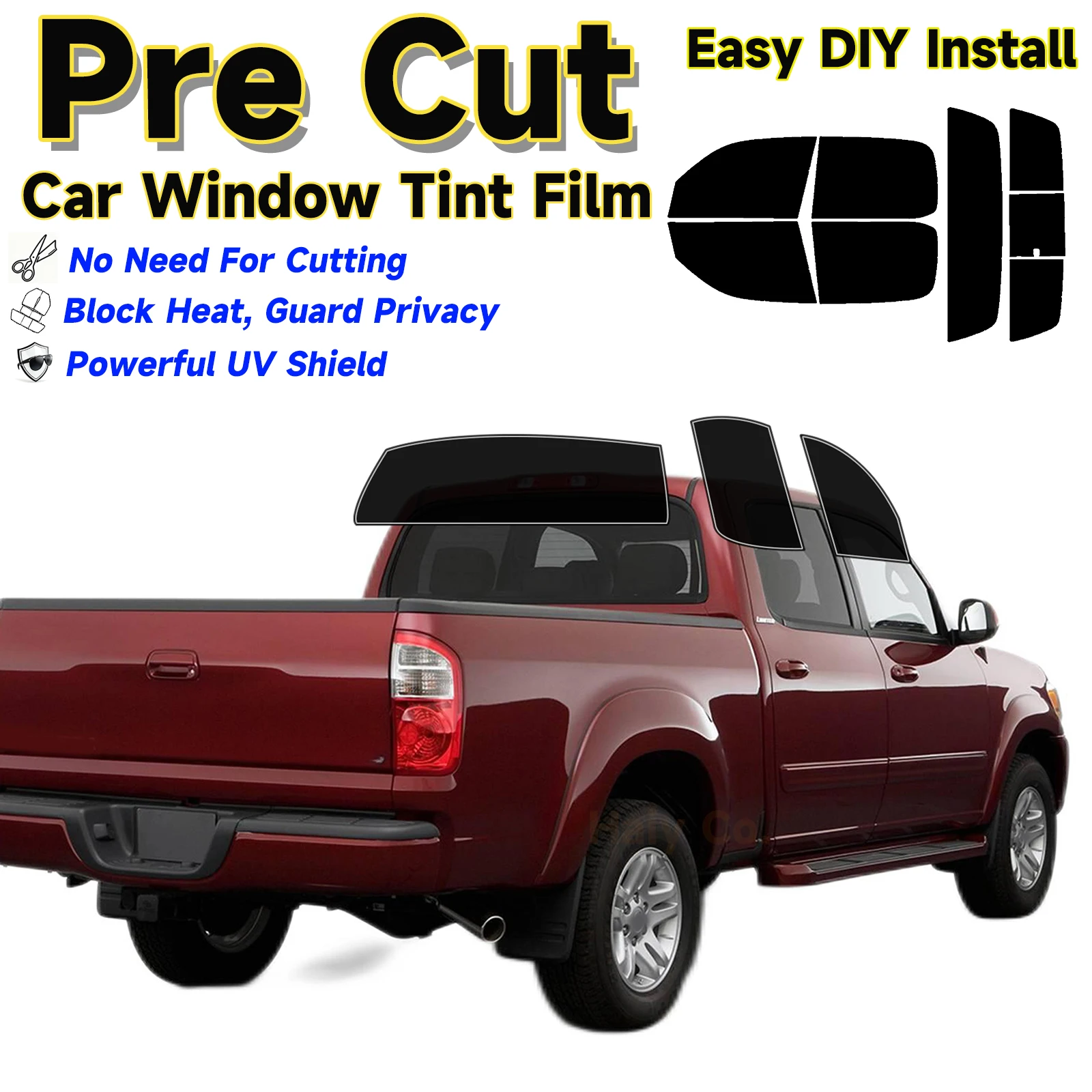 

Precut Window Tint Car for Toyota Tundra Crew 2000-2006 Sun Uv Blocking Heat Rejection 2Ply Window Protector Privacy Films