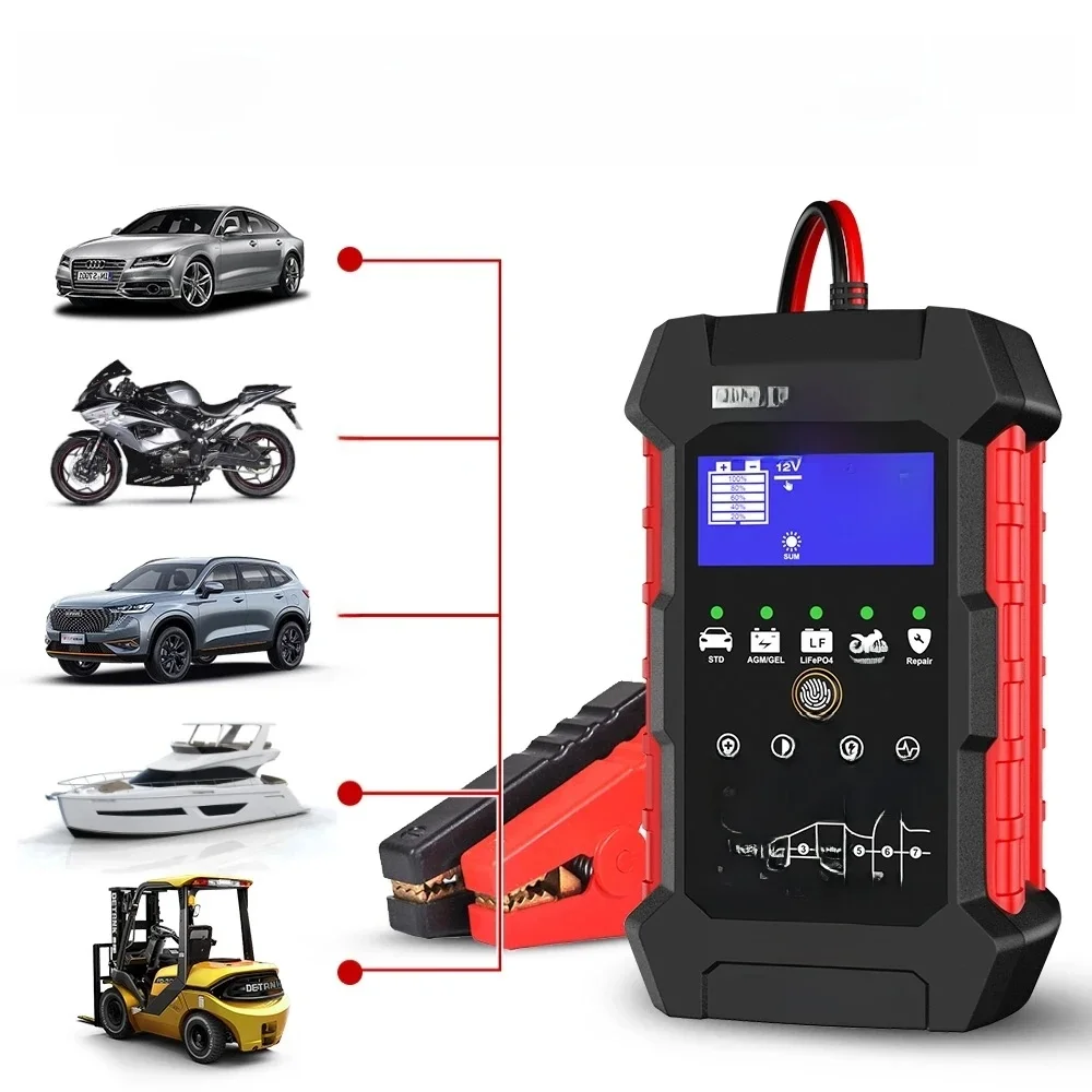 Car Battery Tester Charger Tool RC-10 for 12V 10A & 24V 5A Automatic Battery Charger & Pulse Repair Tool Wet Dry Lead Acid