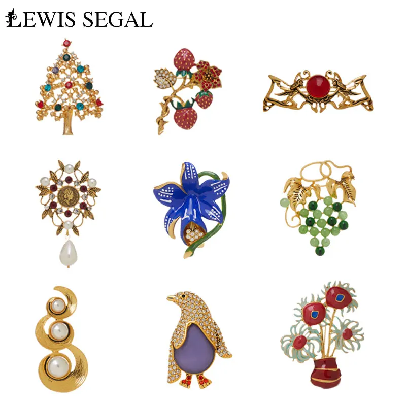 

LEWIS SEGAL Rhinestone Brooch Luxury Designer 18K Gold Plated Vintage Clips For Women Sweater Neckline Jewelry Brooch Pins Gifts