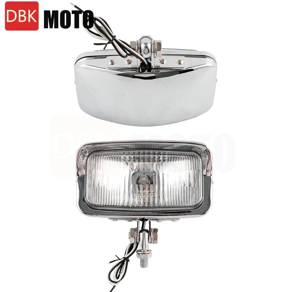 Chrome Vintage Motorcycle Square Headlight Retro Front Lamp Universal for Cafe Racer Bobber Hi/Lo Beam Rectangle Head Light