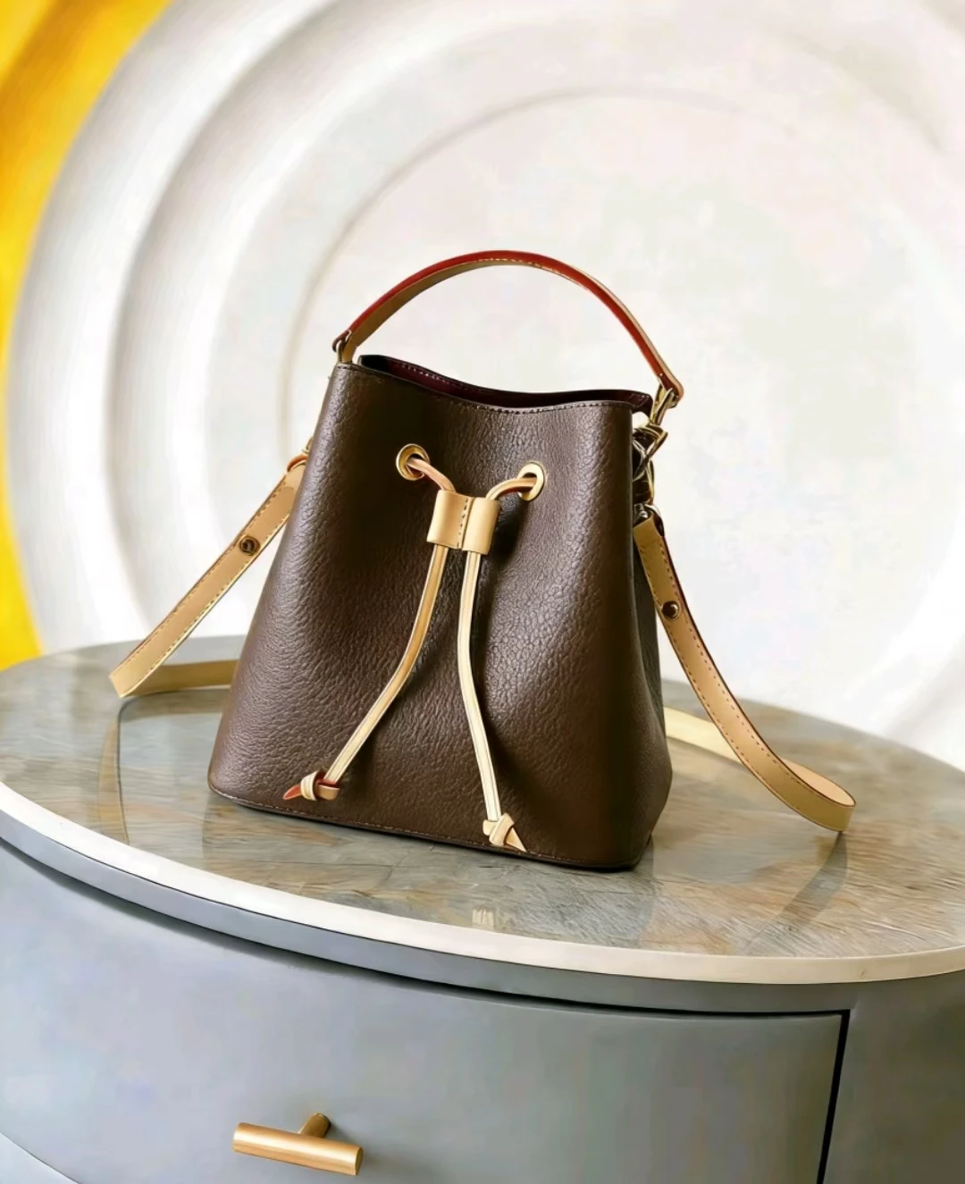 

2026 New Fashion Brown Canvas Women's Mini Bucket Bag Classic Shoulder and Crossbody Bag High Quality (Size: 20-20-13cm) 1A