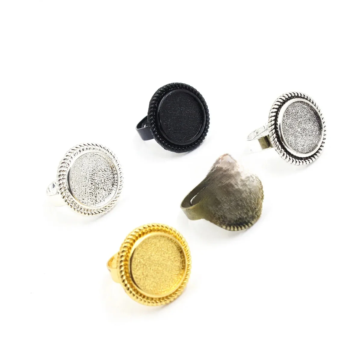 Onebeading Fit 16mm Okrągłe kaboszony pierścieniowe Pusta ramka Pusta taca Regulacja podstawy Do majsterkowania Akcesoria Prezent 10szt K05107 — zdjęcie 2
