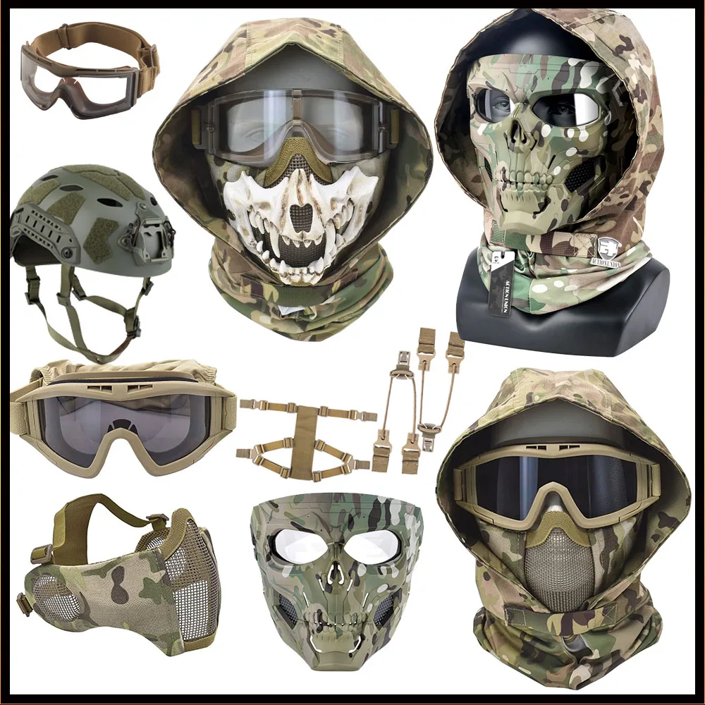 

Tactical Night Headgear Airsoft Mask Camo Full Face Mask Tactical Protective Paintball Mask for Halloween Cosplay Costume