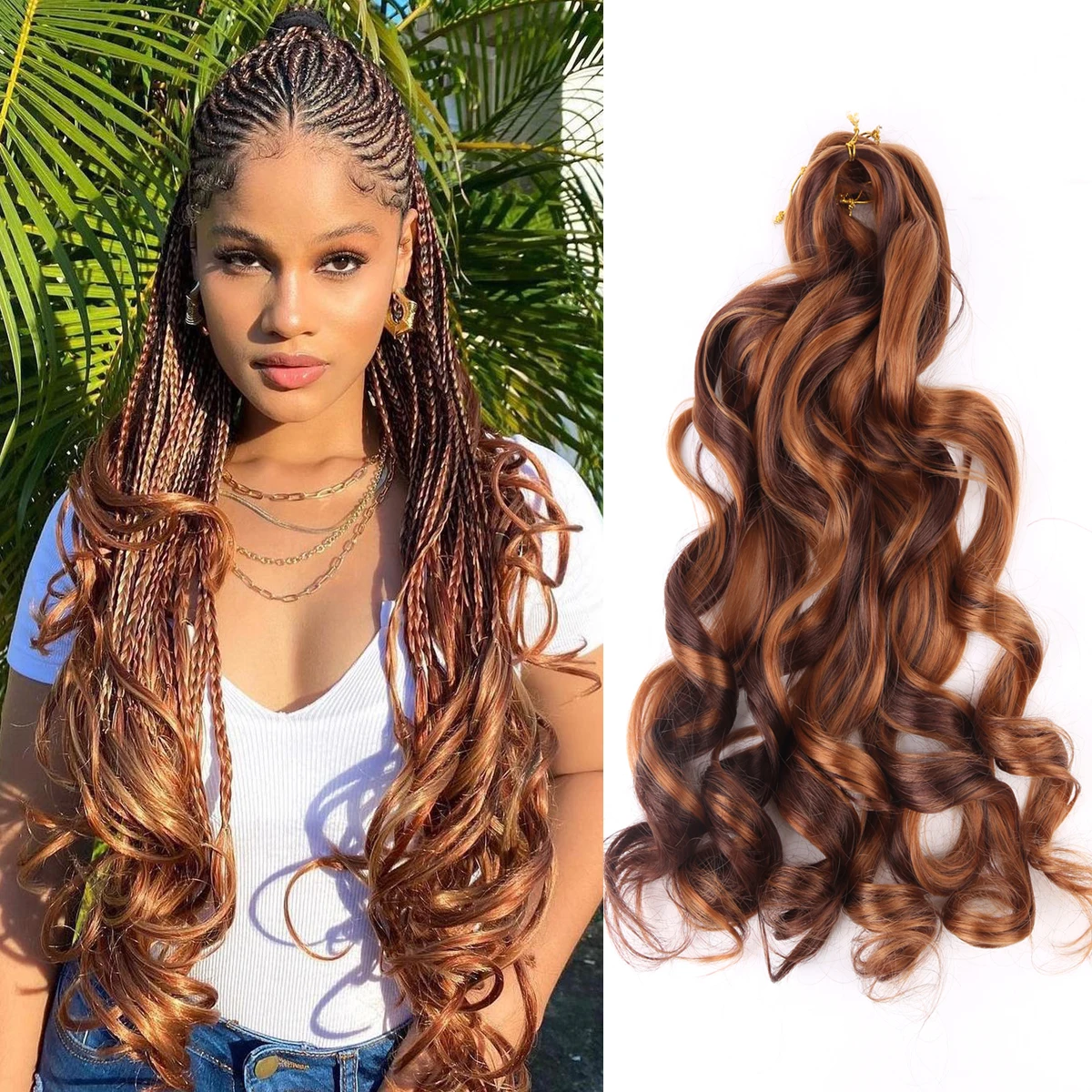 

Amir Loose Wave 26 Inches French Curls Pony Style Silky Curly Hair Extensions African Braid Products Blonde Braiding Hair