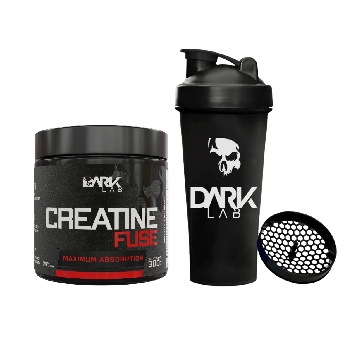 Kit Creatina Monohidratada 300g ou 150g Creatine Fuse + Coqueteleira 700ml - Dark Lab