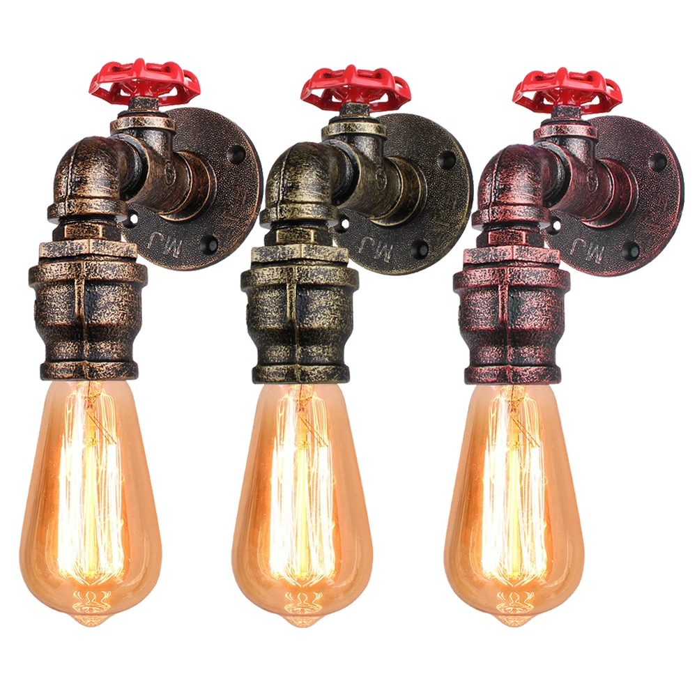 

Industrial Vintage Iron Wall Light Water Pipe Retro Loft Wall Lamp E27 Sconce Indoor Lighting Fixture Living Room Home Decor