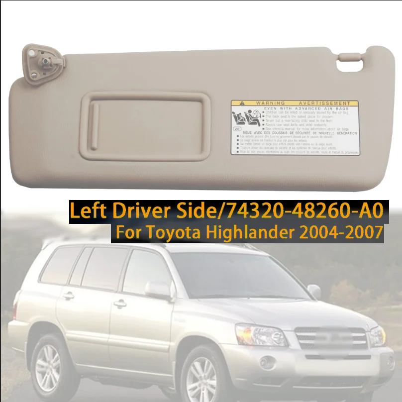 

Left Driver Side Ivory Sun Visor 74320-48260-A0 For 2004 2005 2006 2007 Toyota Highlander
