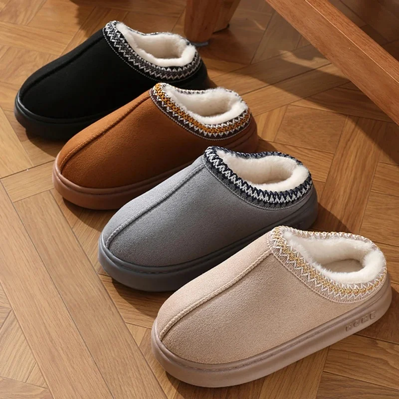 Nieuwe mode pluizige platformslippers voor dames 2025, winter pluche warme katoenen schoenen, vrouw comfort antislip unisex huisslippers - afbeelding 2