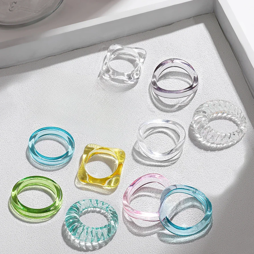 Bagues empilées en forme de cercle géométrique pour femmes, minimaliste, Transparent, multicolore, résine acrylique, bijoux coréens, nouvelle collection