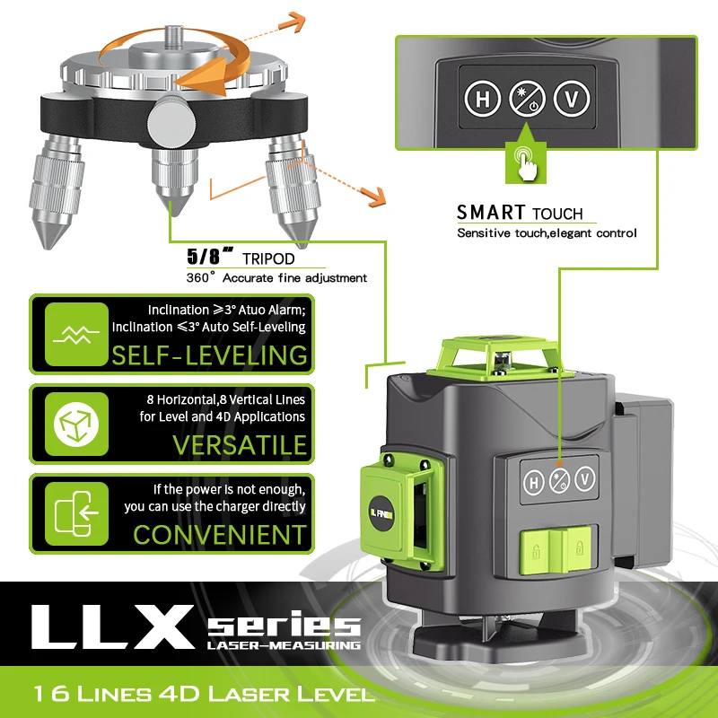 Imagem -02 - Lfin Nível Laser Conjunto 4d 16 Linhas 3d 12 Linhas 360 Auto-nivelamento Profissional Laser Nível Horizontal e Vertical Ferramentas a Laser