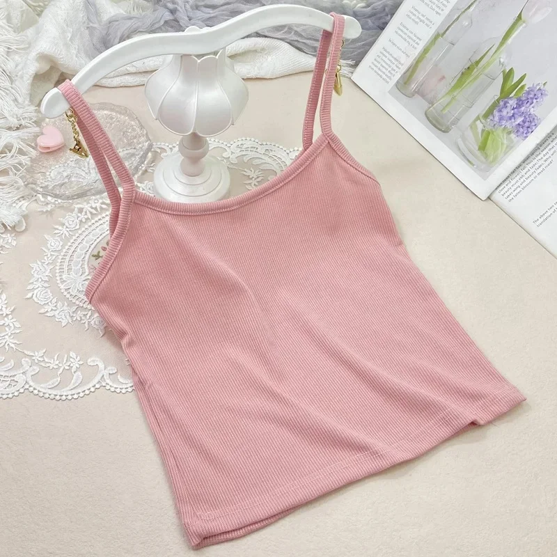 Petite camisole d'été de couleur unie pour filles et étudiantes, avec un look amincissant et un gilet à fil polyvalent. Chemise à base courte