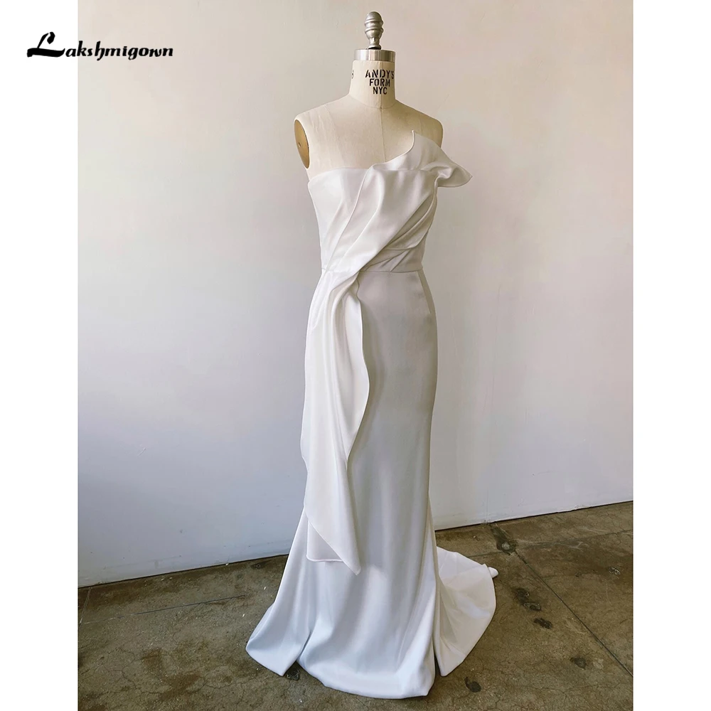 Simple Sexy Strapless Sleeveless Pleat Satin Mermaid Wedding Dress Custom For Women Boho Bridal Gowns Sweep Robe De Mariée