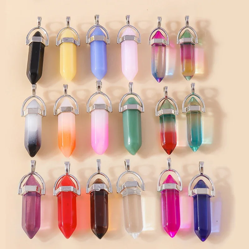 5pcs Zeshoekige Natuursteen Charms Crystal Quartz Amethist Healing Bullet Stone Hanger voor Ketting Oorbel DIY Sieraden Maken - afbeelding 2