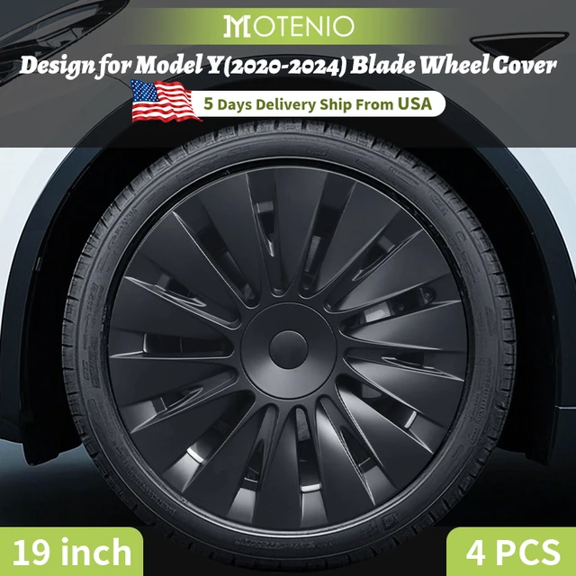 4PCS Design for TESLA Model Y 2020-2024 Vehicle Full Coverage Blade Wheel Cover Cap 19 Inches Hubcaps  Automobile Accessories