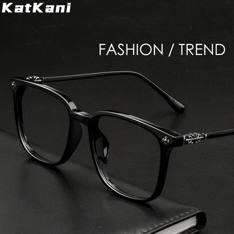 KatKani Fashion Retro Rivet Exquisite Engraving Square Eyewear Women TR90 Decorative Optical Prescription Eyeglasses Men T7267