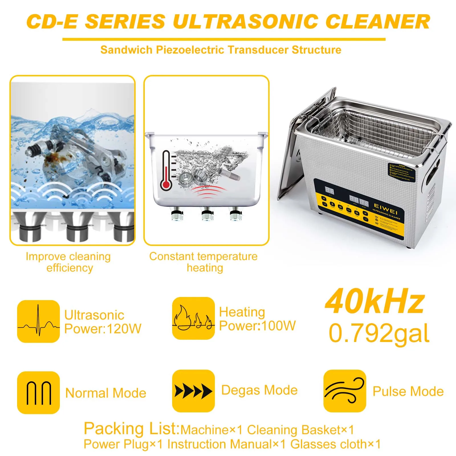 Ультразвуковой очиститель EIWEI с дегарированием для карбюратора, детали для ювелирных изделий, очков, размагничиватель масла, Электронная Ванна
