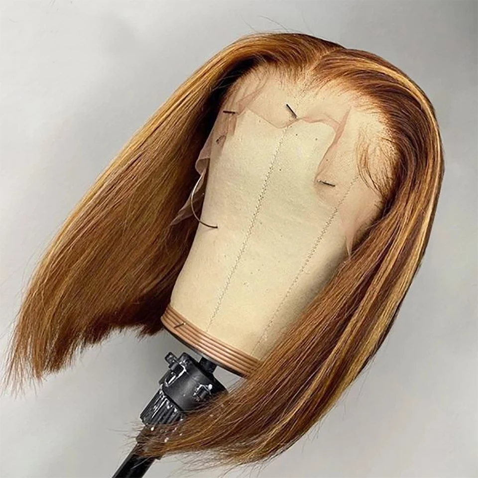 Straight 4/27 Highlight Bob Wigs 13x4  Lace Front Wig Human Hair Ombre Frontal Bob Wig Human Hair  Brown Blonde Wig 14 16inch