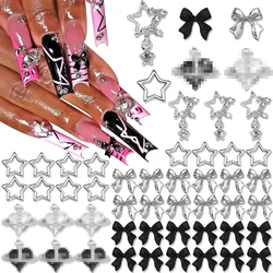 122PCS Star Nail Charms 3D Silver Nail Charms Alloy Bow Charms Crystal Starlight Black Planet Nail Charms Acrylic Bowknot