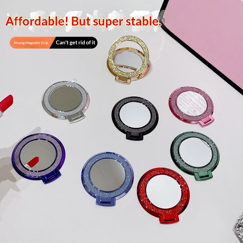 携帯用磁気グリッター付きスマホグリップ、粘着式スタンド、化粧ツール、女の子、女性、外出先でのメイク、自撮り、旅行必需品